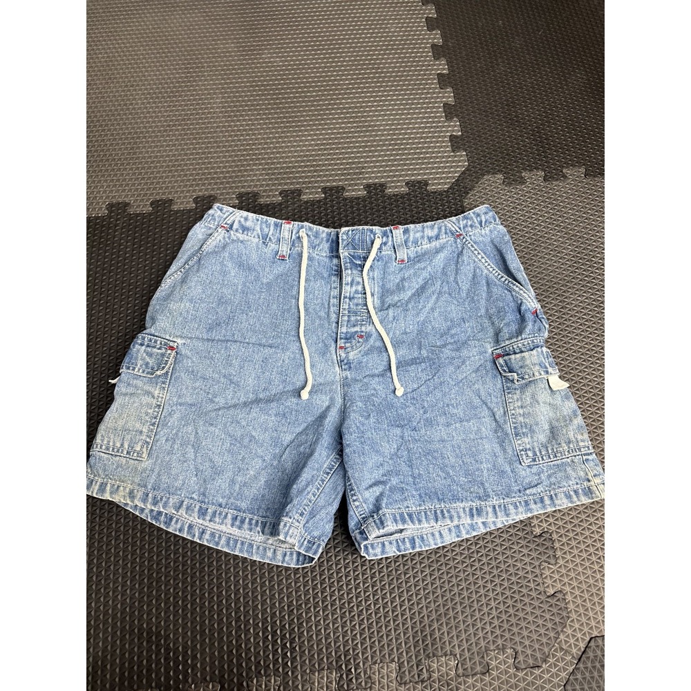 Jordache Girls Denim Cargo Shorts Size 9/10 Adjustable Waist Light Wash Blue
